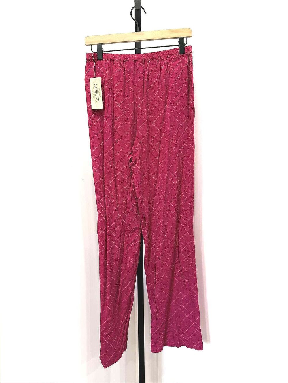 NWT Cherokee Women's Pink Fuschia Rayon Burgundy Elastic Waist Pants Medium